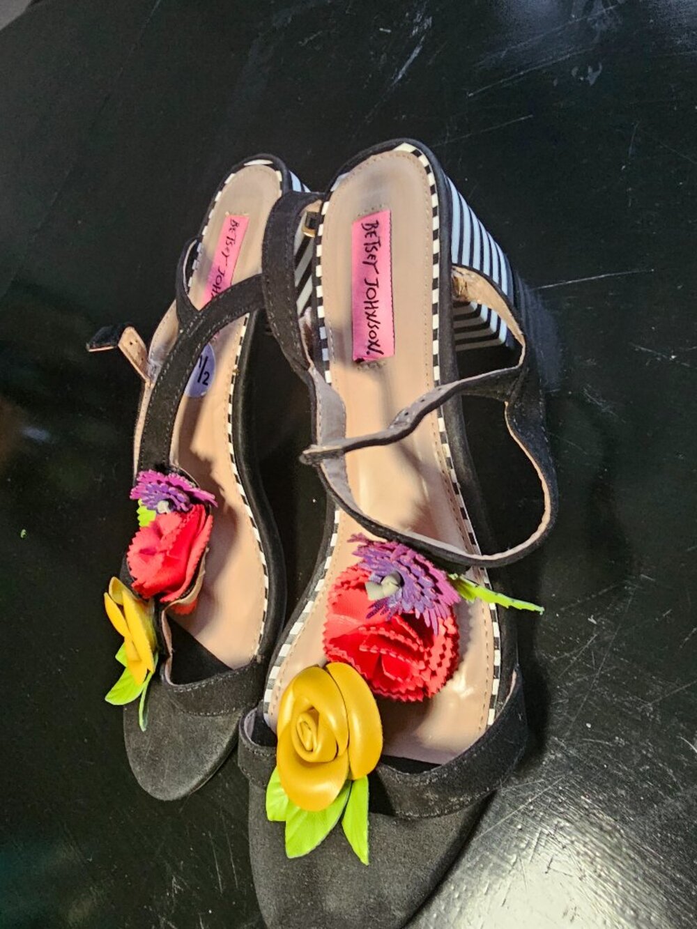 Betsey Johnson Stripe Heeled Floral Sandal